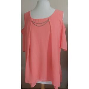+15  Collection open shoulder Women's peachy flowy blouse